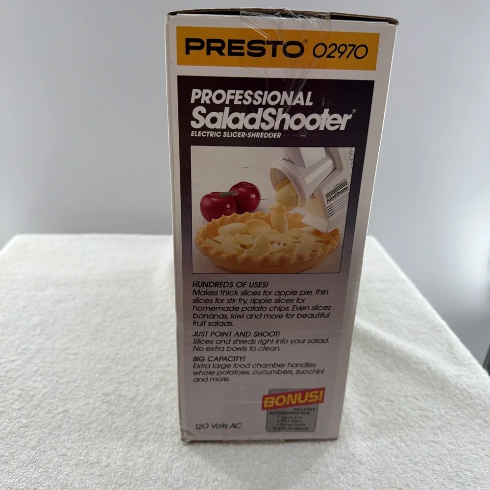 Presto Professional Salad Shooter Model 02970 White Electric Slicer Shredder NEW